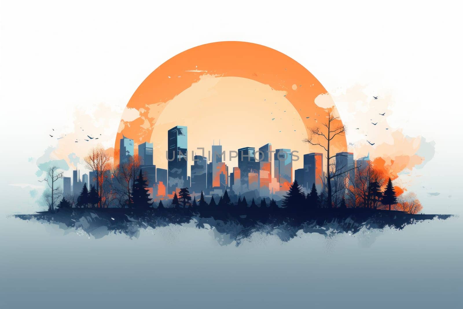 city silhouette Minimalist landscape. Generative AI by golfmerrymaker