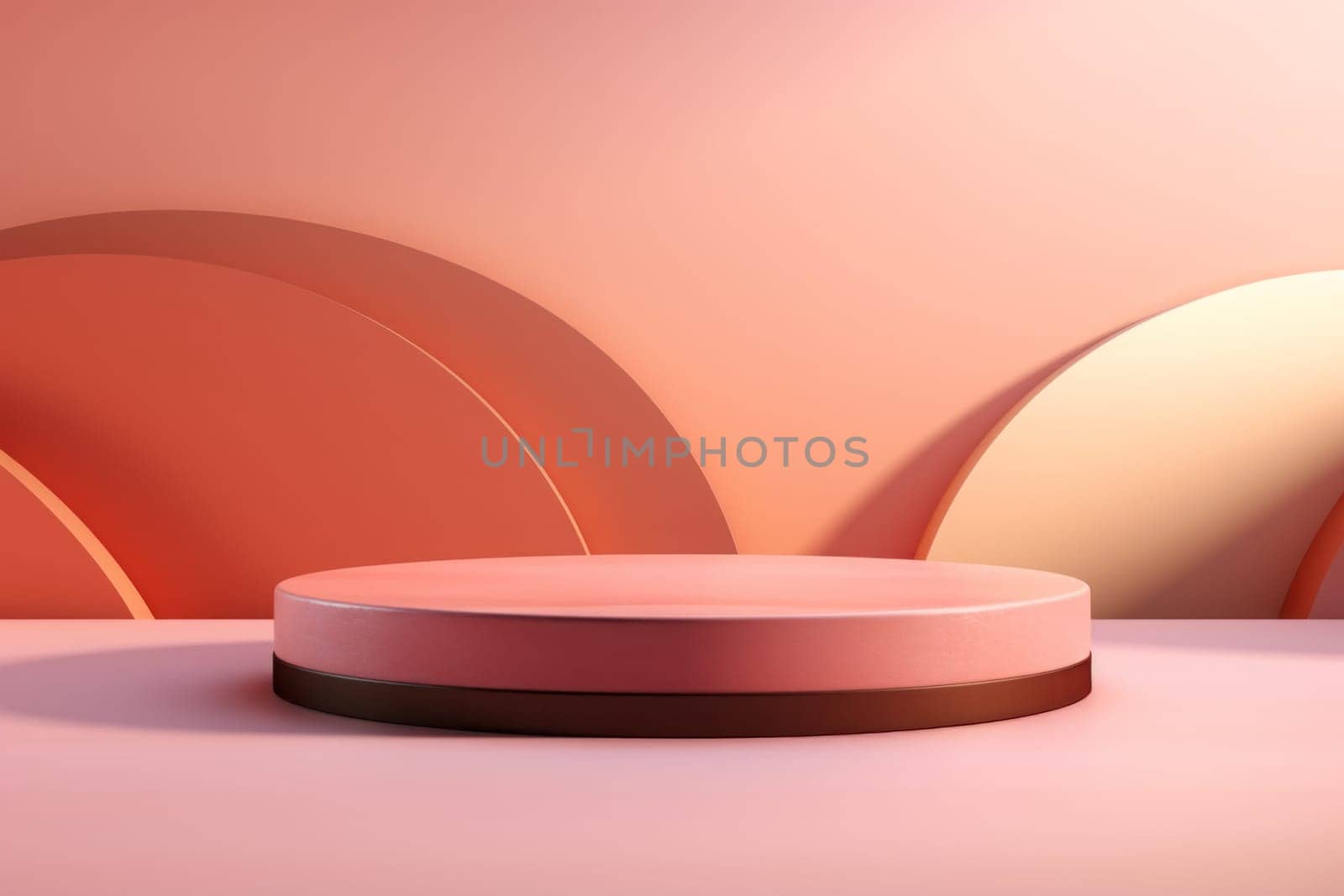 Scene with geometrical forms. Empty showcase, cosmetic product presentation. Generative AI.