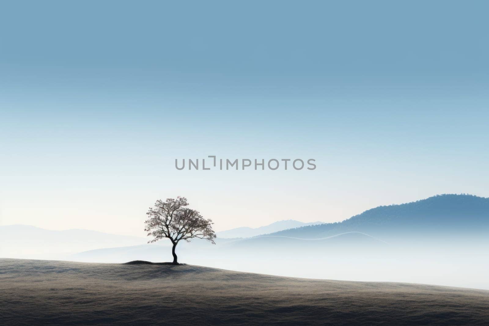 Tree and sky Minimalist landscape. Generative AI.