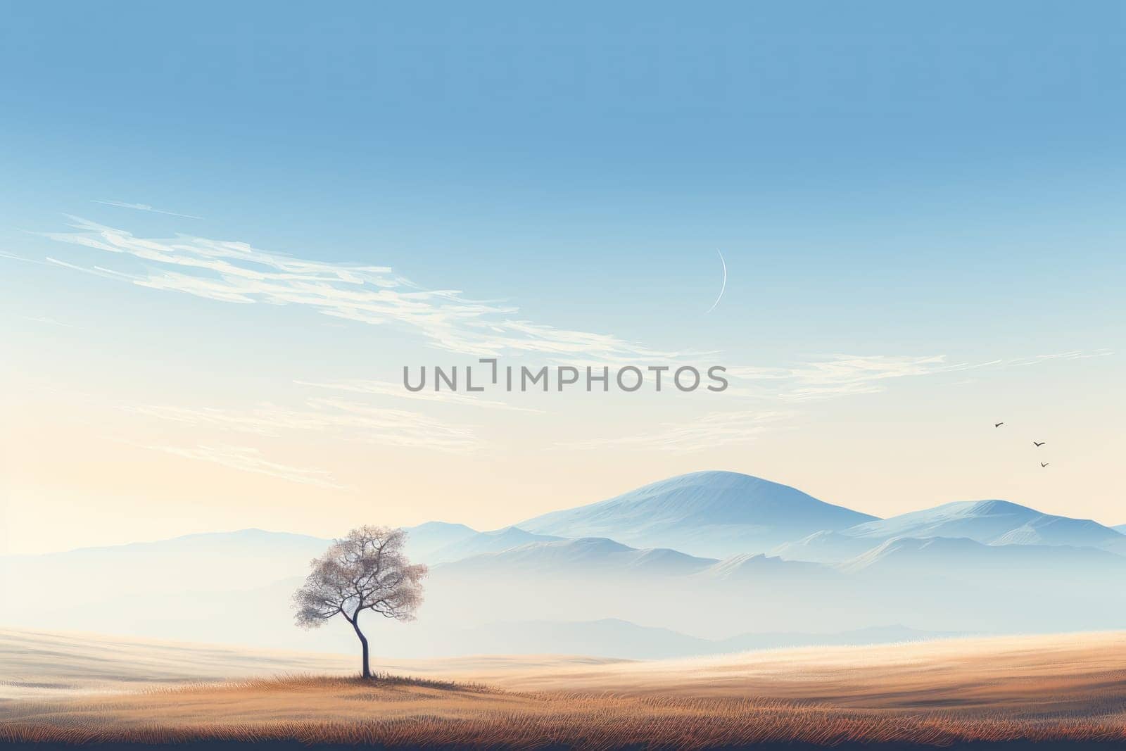 Tree and sky Minimalist landscape. Generative AI by golfmerrymaker