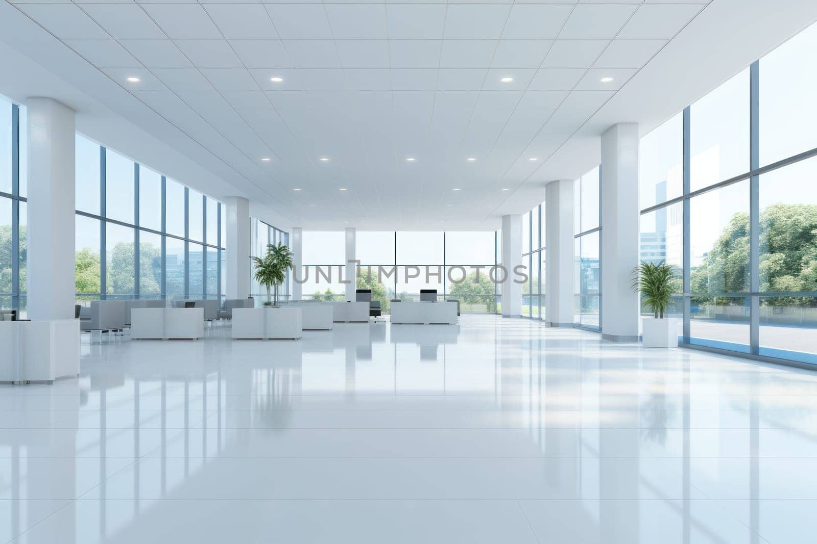 Empty White Modern Office Interior. Generative AI.