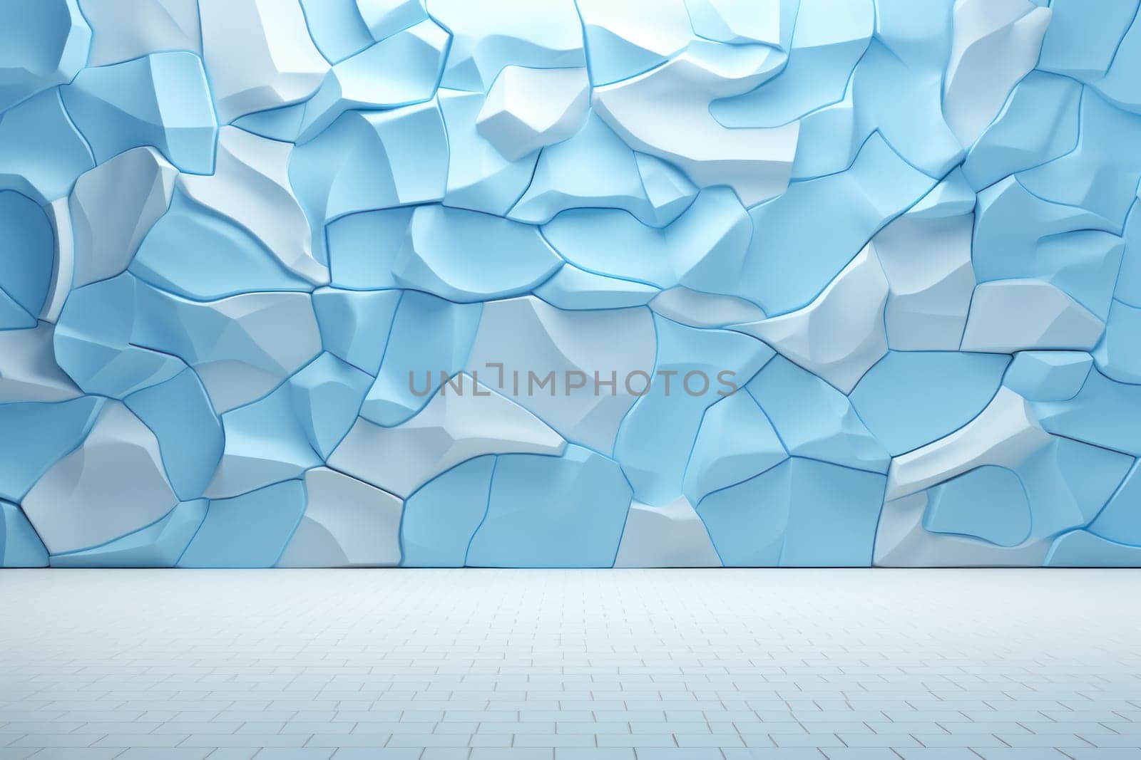 Beautiful futuristic Geometric background for your presentation. Textured intricate 3D wall in light blue and white tones Generative AI.