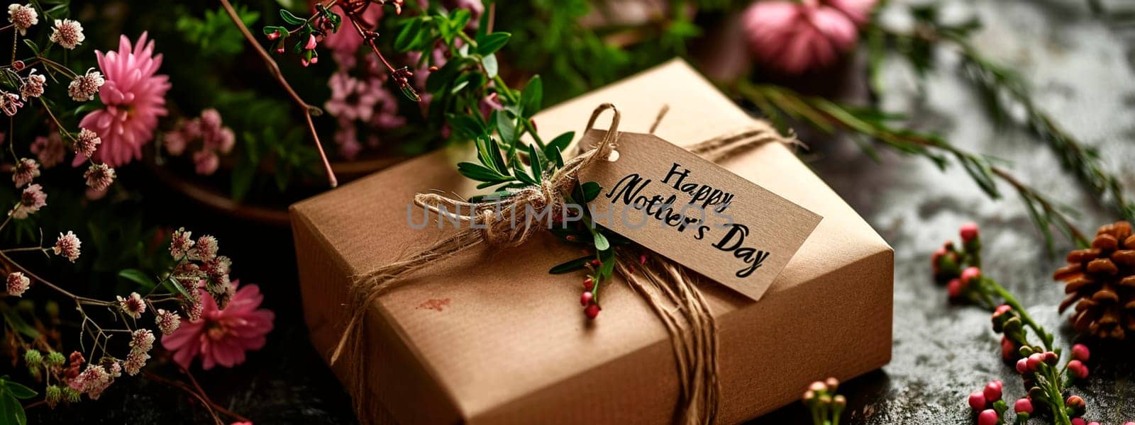 Gift and flowers for Mother's Day. Selective focus.Holiday.