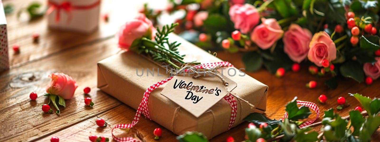 Gift box and flowers for Valentine's Day. Selective focus. by yanadjana