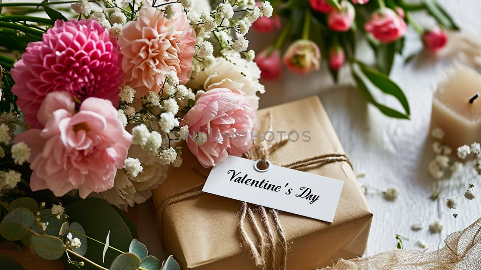 Gift box and flowers for Valentine's Day. Selective focus. by yanadjana