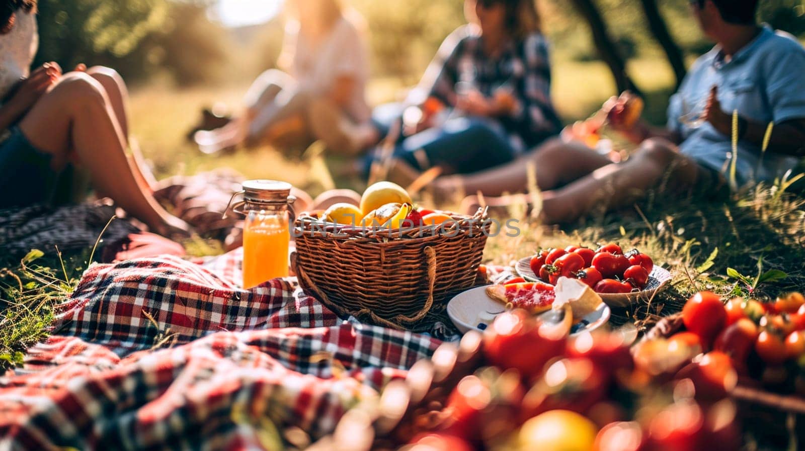 picnic with friends in nature. Selective focus. by yanadjana