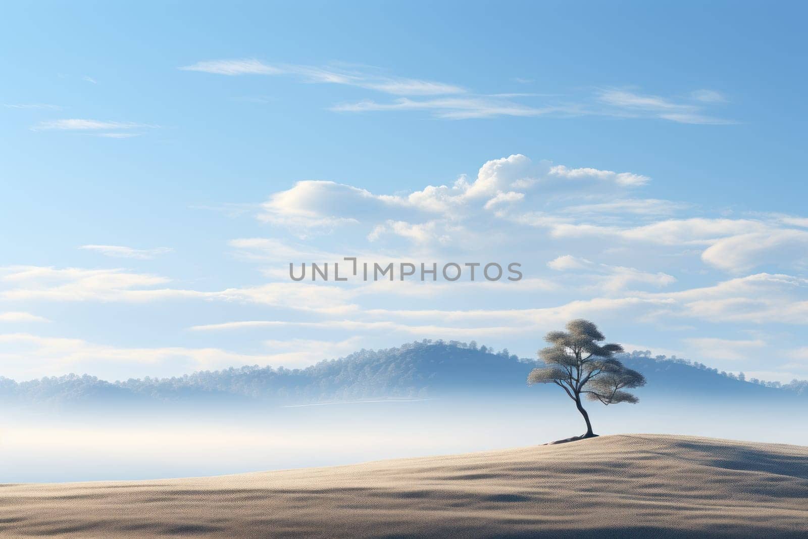 Tree and sky Minimalist landscape. Generative AI.