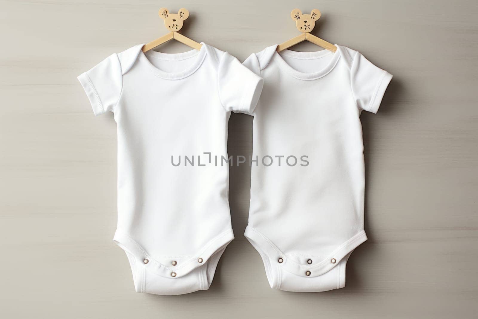 White Onesies Mockup with Baby Accents on Minimalist Background. Generative AI by golfmerrymaker