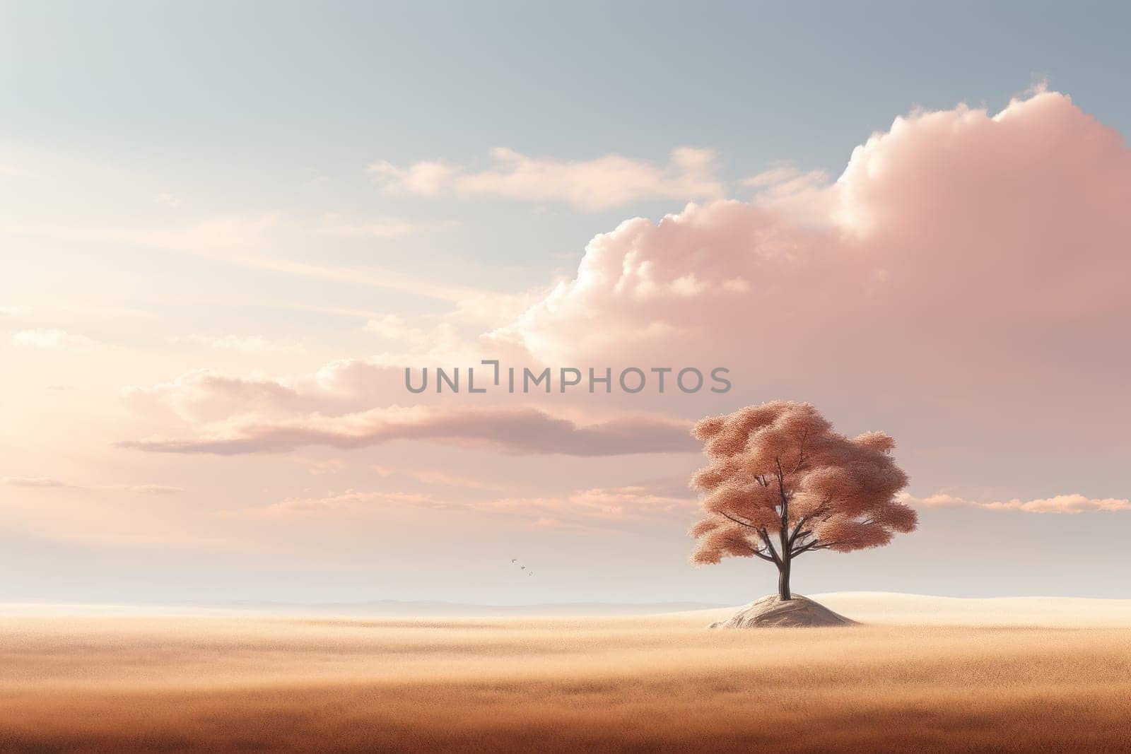 Tree and sky Minimalist landscape. Generative AI.