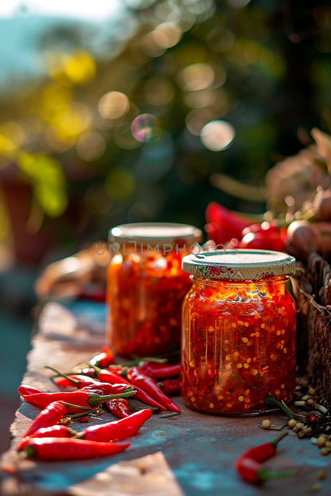 Pepper chilli preserved in jars. Selective focus. Food.