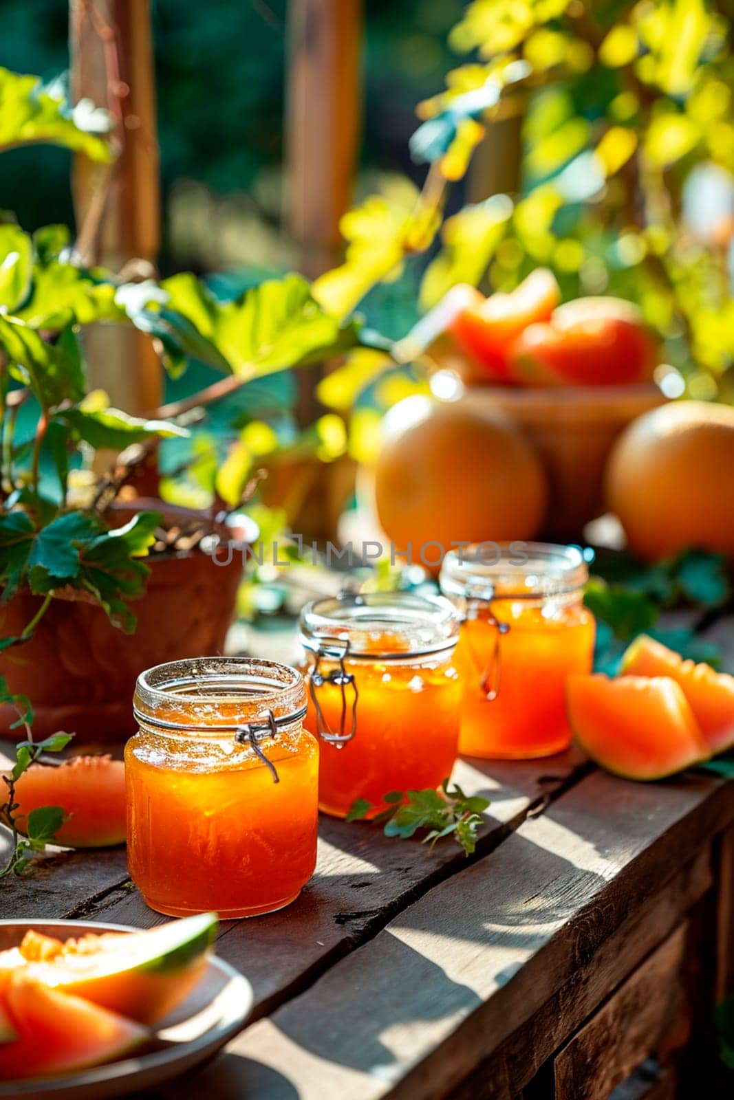 Melon jam in a jar. Selective focus. Food.