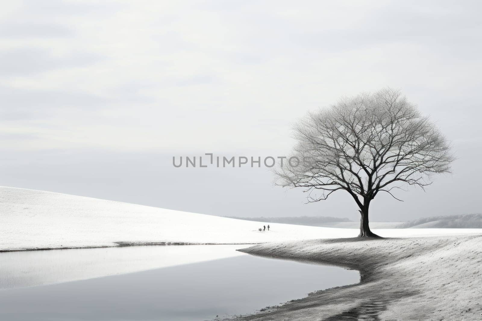 Tree and sky Minimalist landscape. Generative AI.