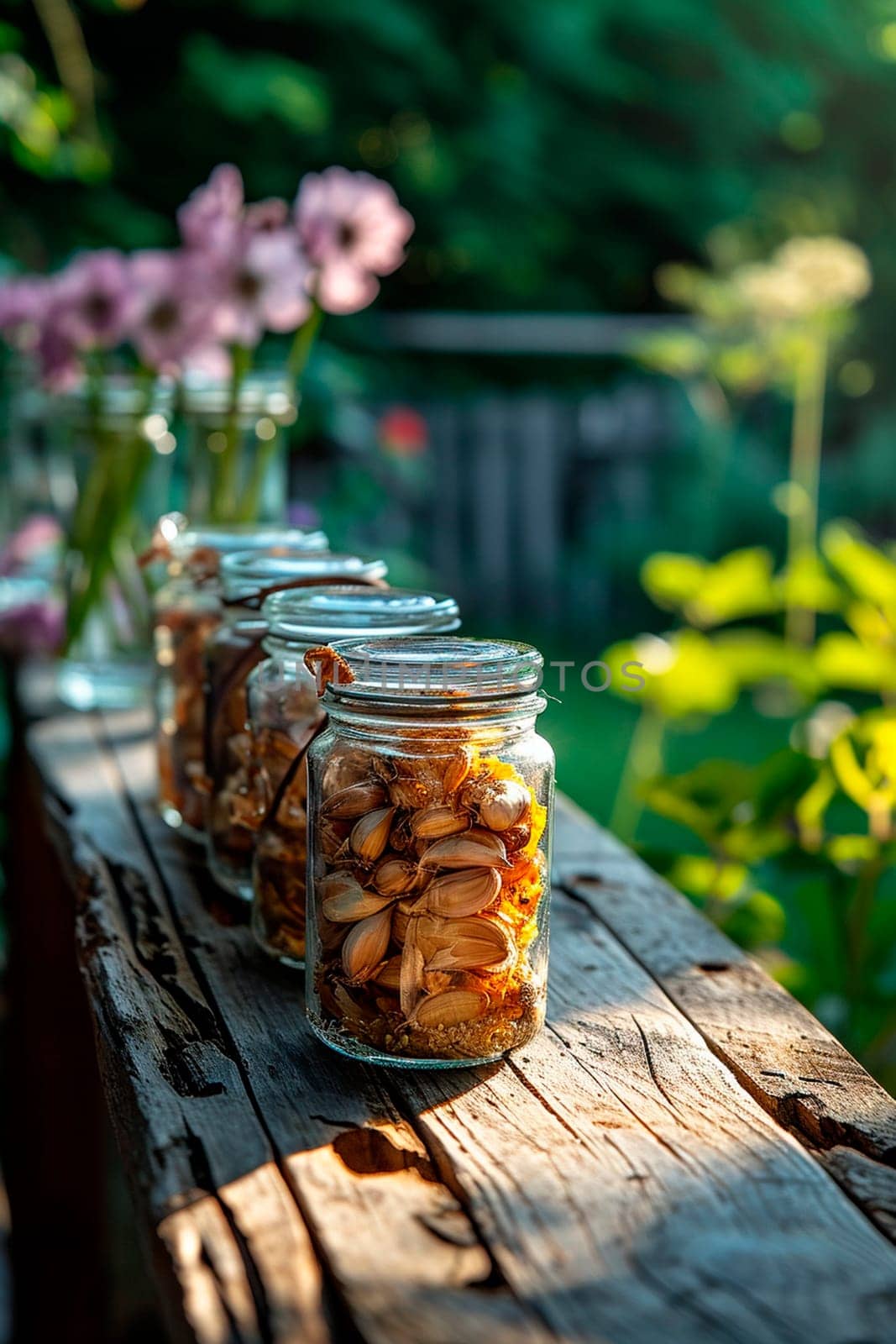 Preserved garlic in a jar. Selective focus. by yanadjana