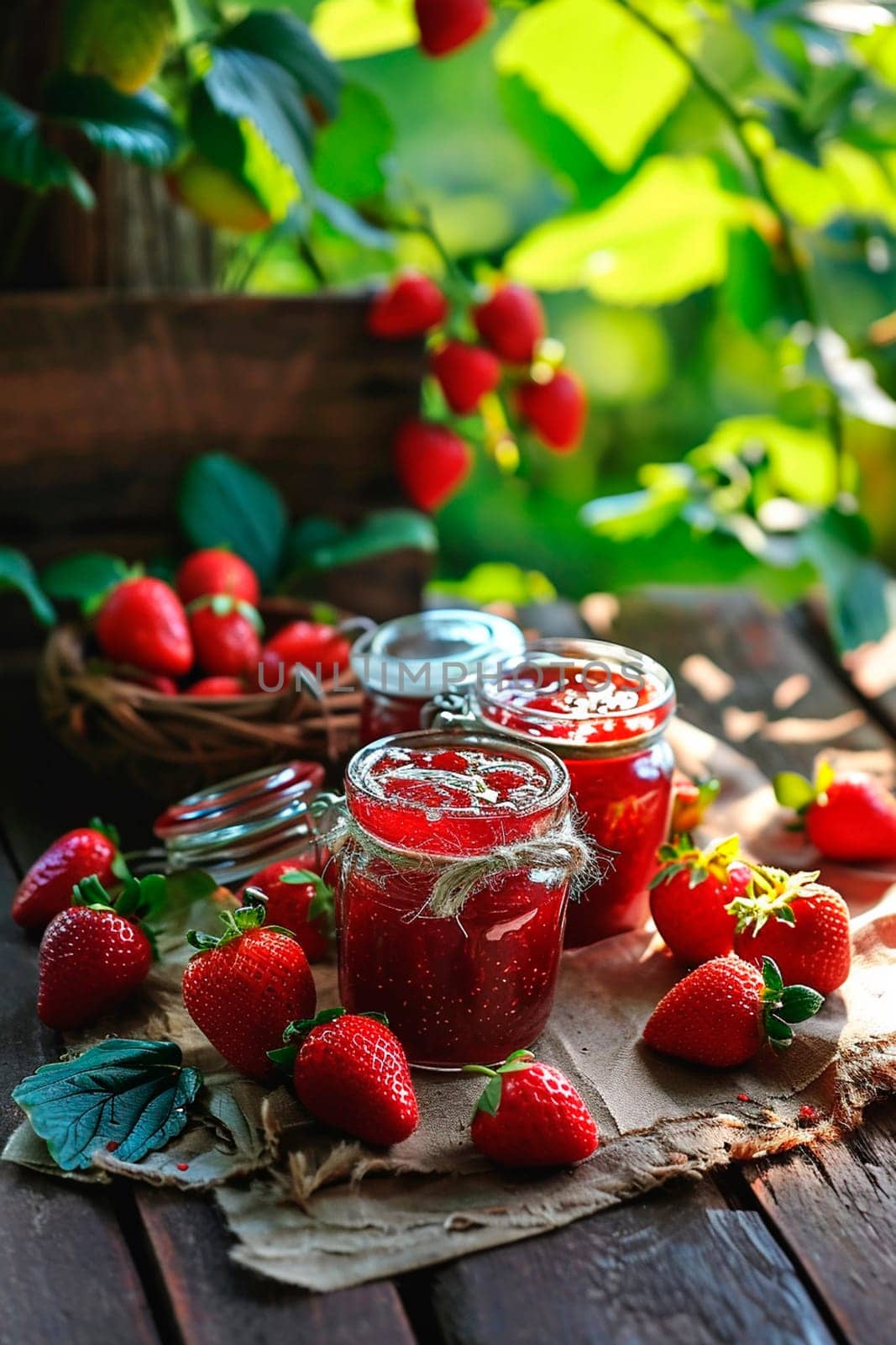 Strawberry jam in a jar. Selective focus. Food,