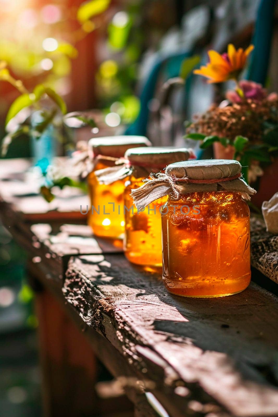 Yellow raspberry jam in a jar. Selective focus. Food.