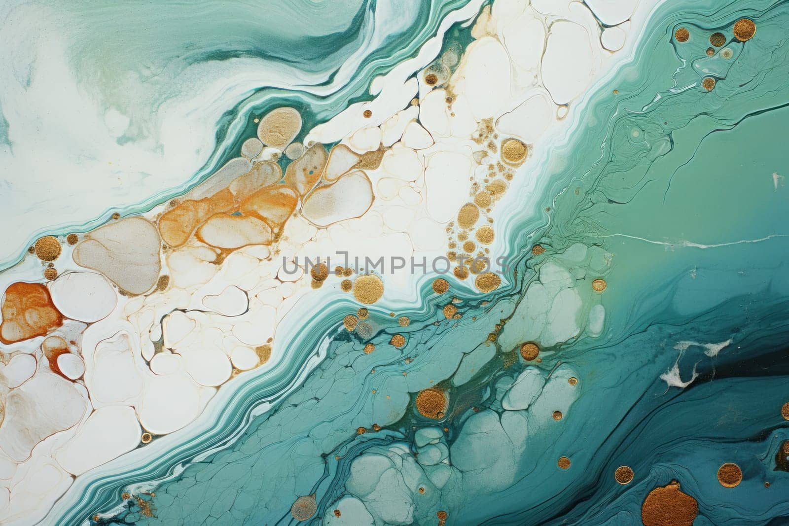 Ink fluid art. Green and gold abstract texture. Generative AI by golfmerrymaker