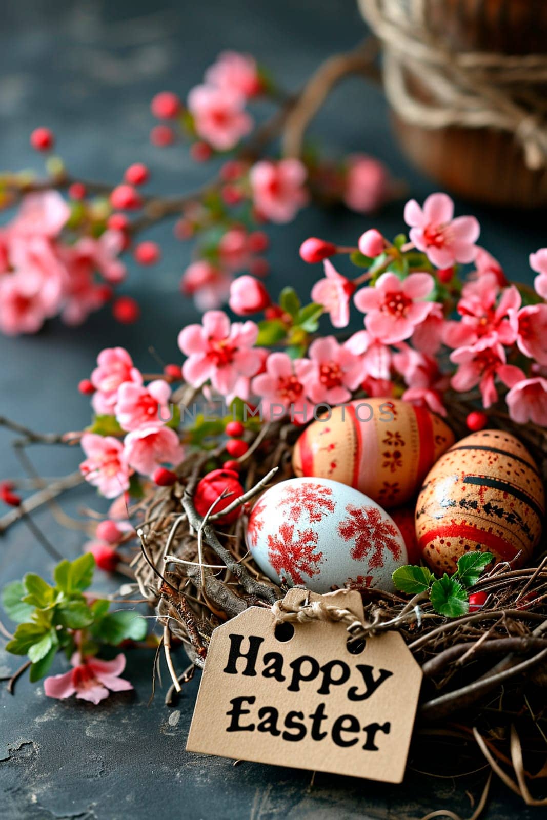 Happy Easter card and eggs. Selective focus. Nature.