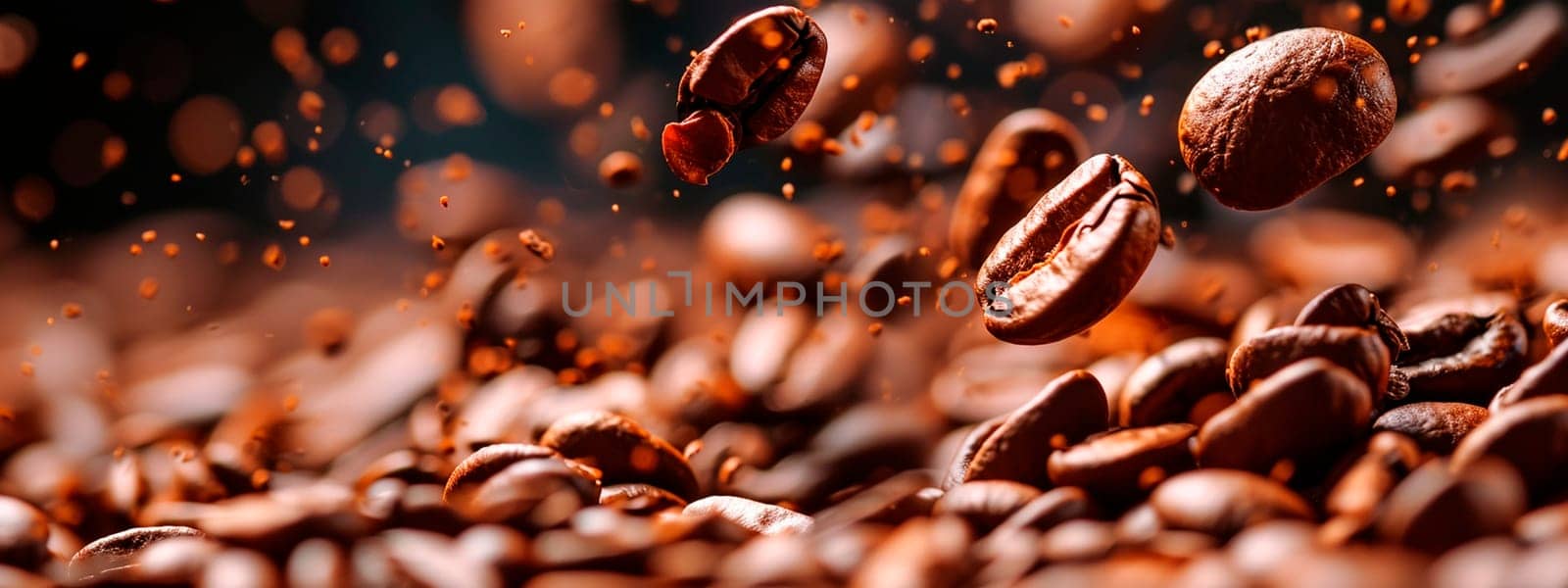 Coffee beans splash fresh. Selective focus. by yanadjana