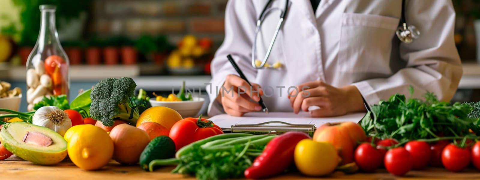 Nutritionist on a background of vegetables. Selective focus. Food.
