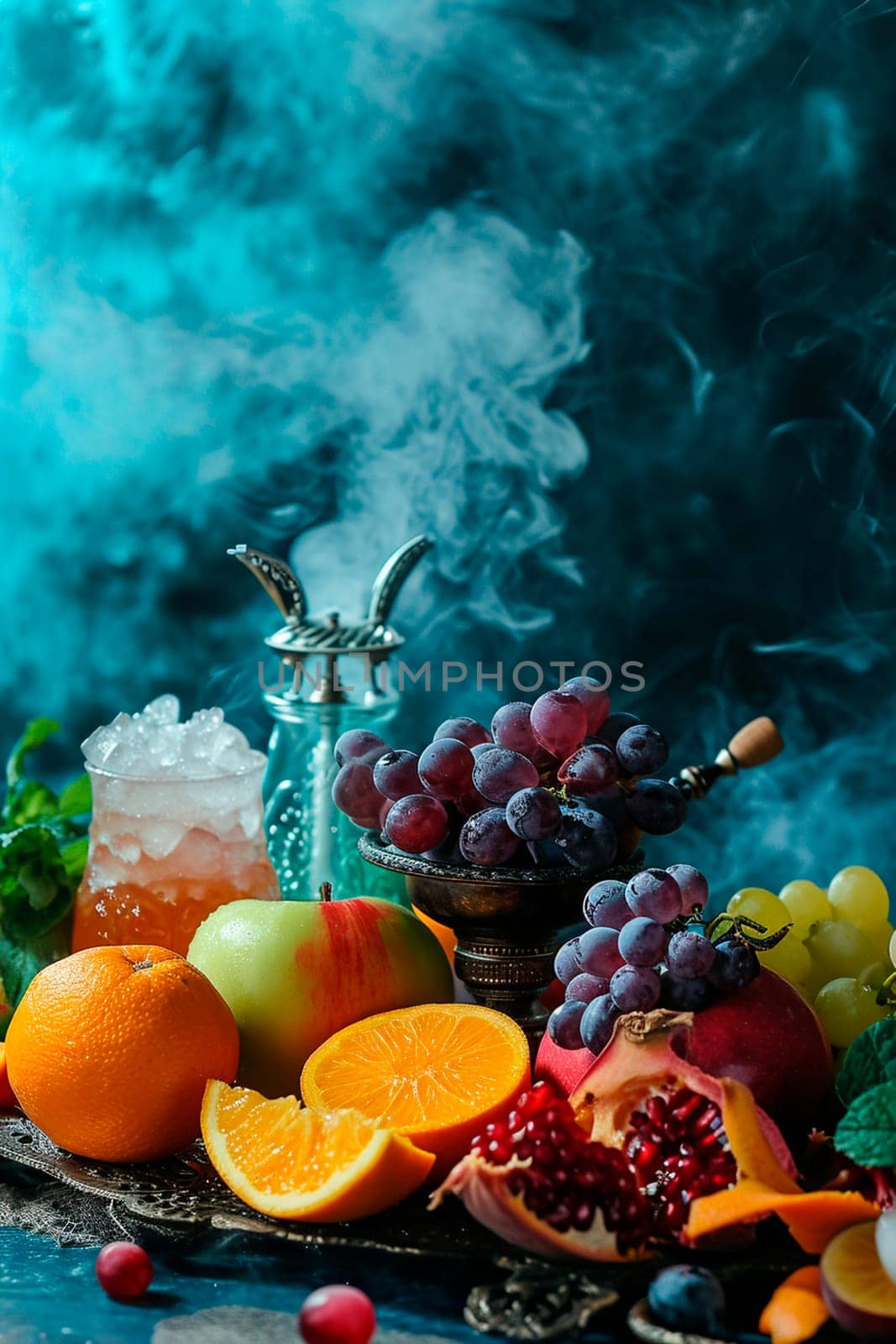 hookah in smoke with fruit. Selective focus. by yanadjana