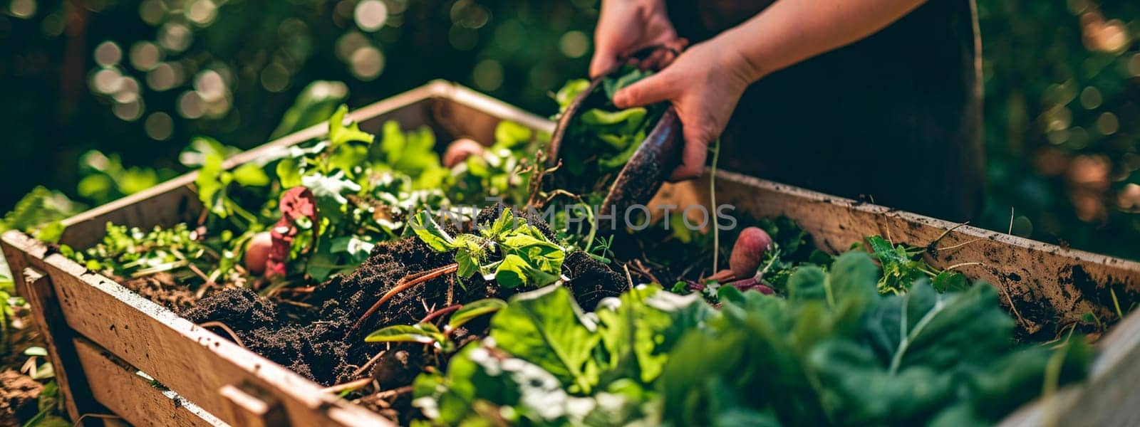 Organic trash compost in the garden. Selective focus. by yanadjana