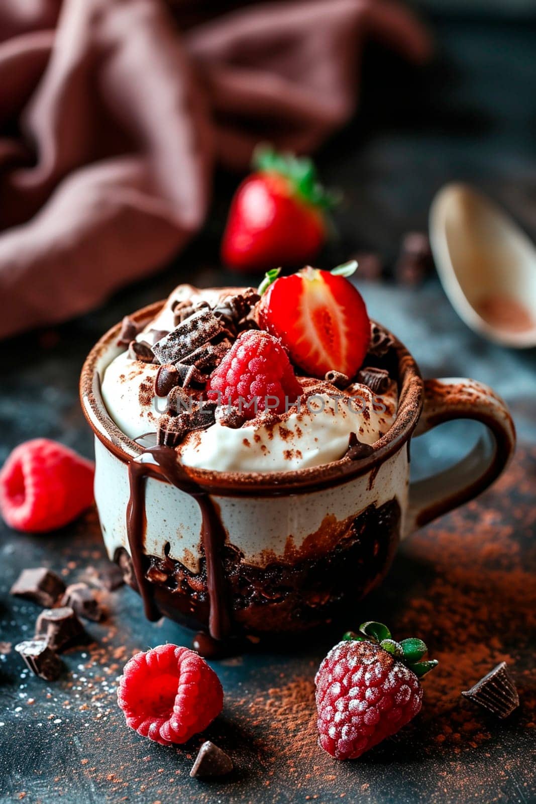 Dessert in a cup with berries. Selective focus. Food.