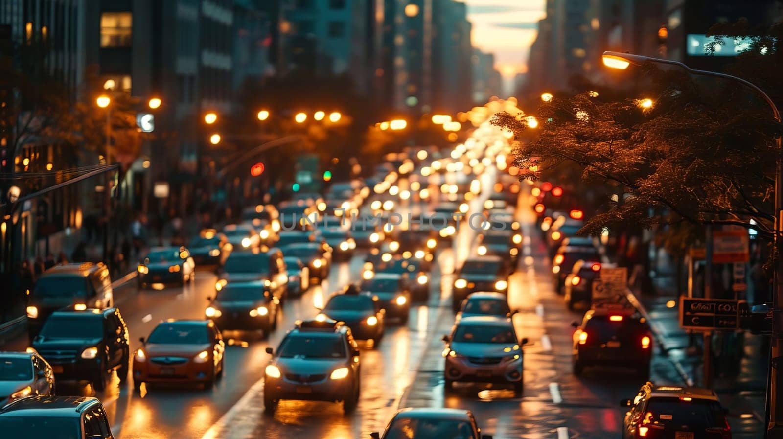 Street in a metropolis with a traffic jam. AI generated. by OlgaGubskaya
