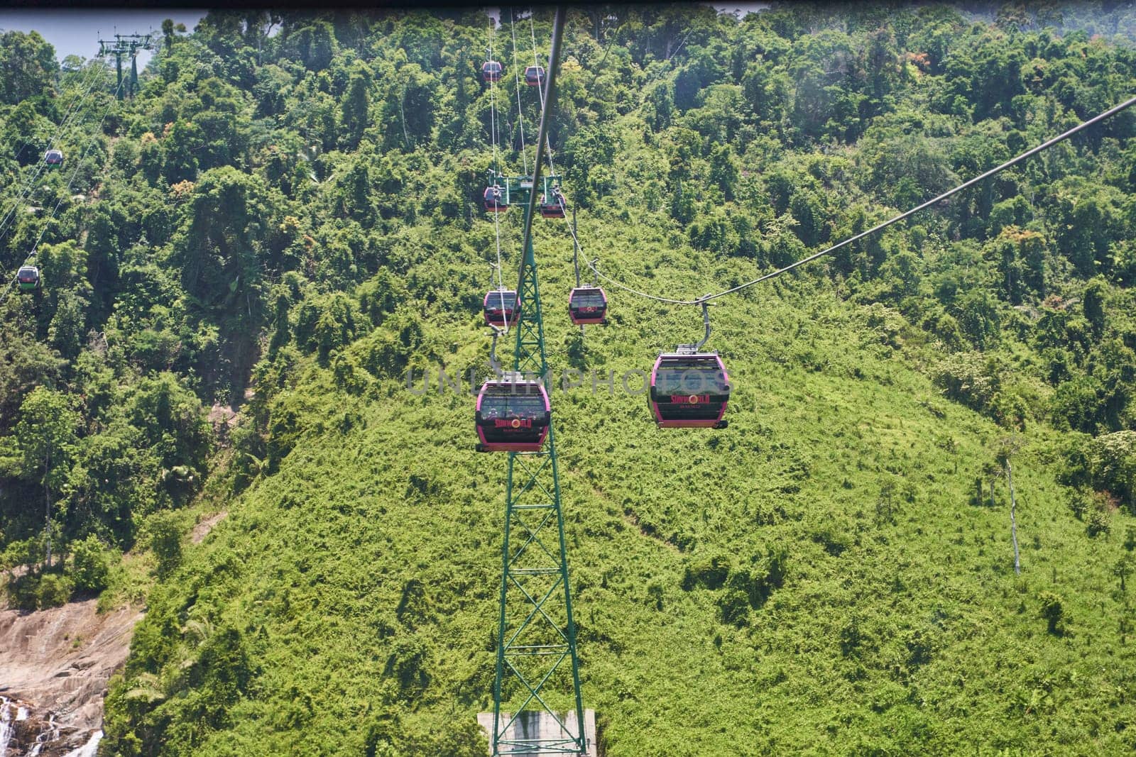 Da Nang, Vietnam - 29.06.2023: The famous and longest cable car to the French village of Ba Na Hills in Vietnam.