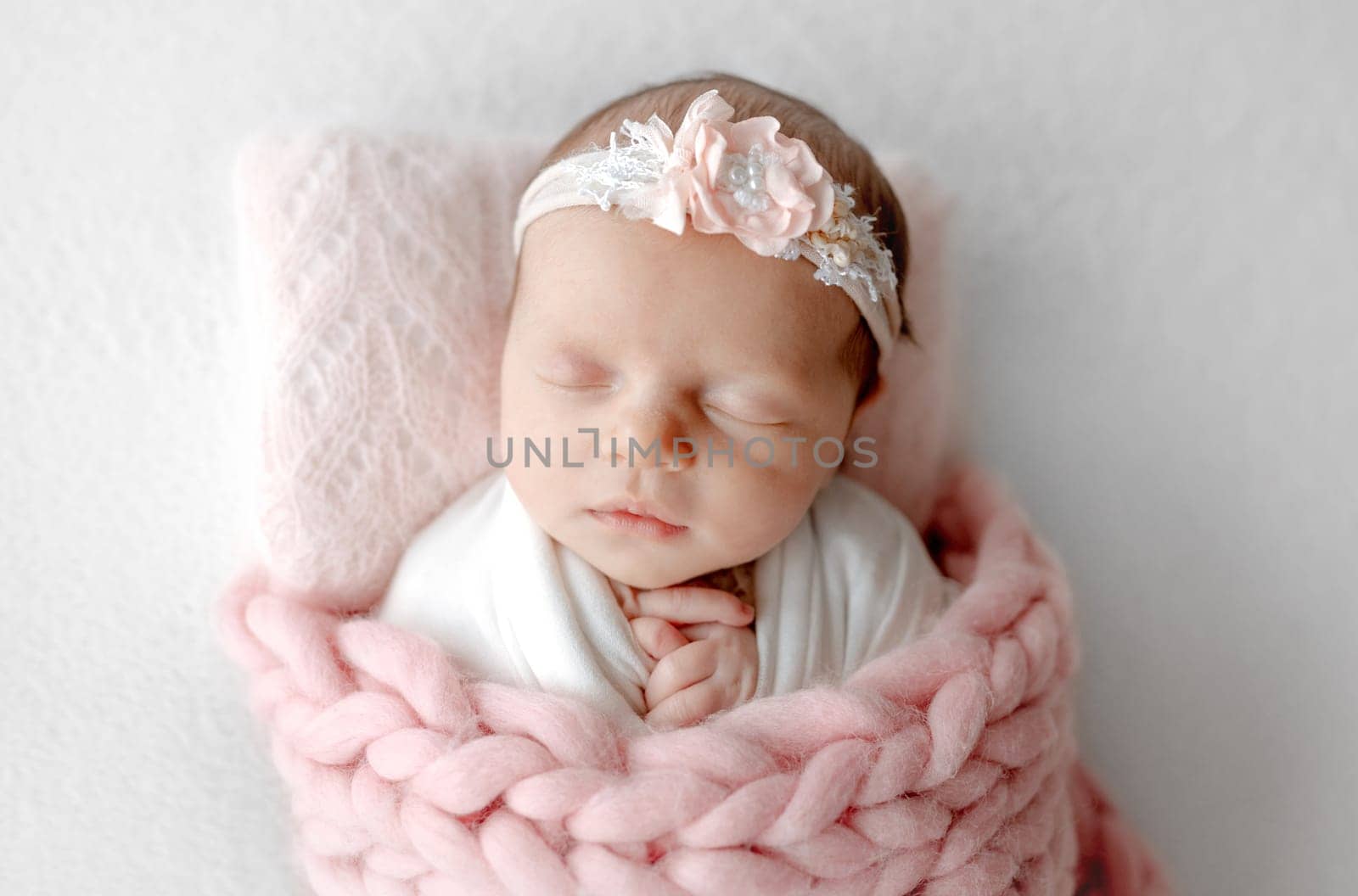 Baby Girl Sleeps Under Blanket With Headband On by tan4ikk1