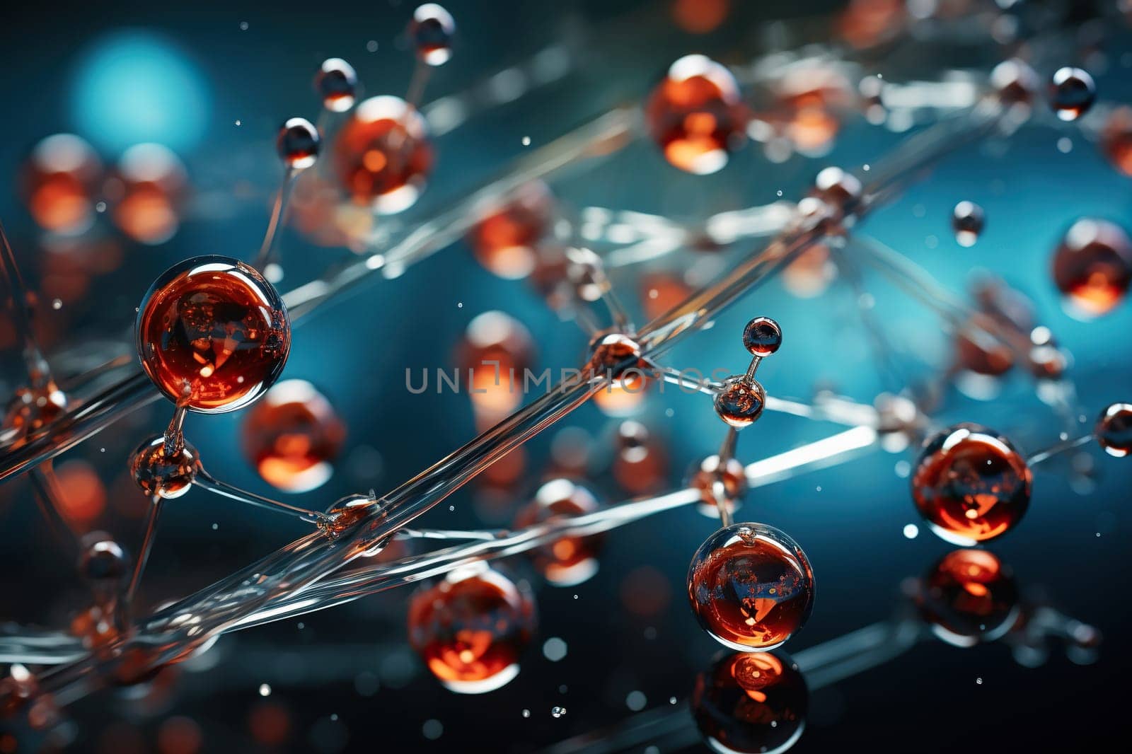 Atoms and molecules closeup with bokeh background.
