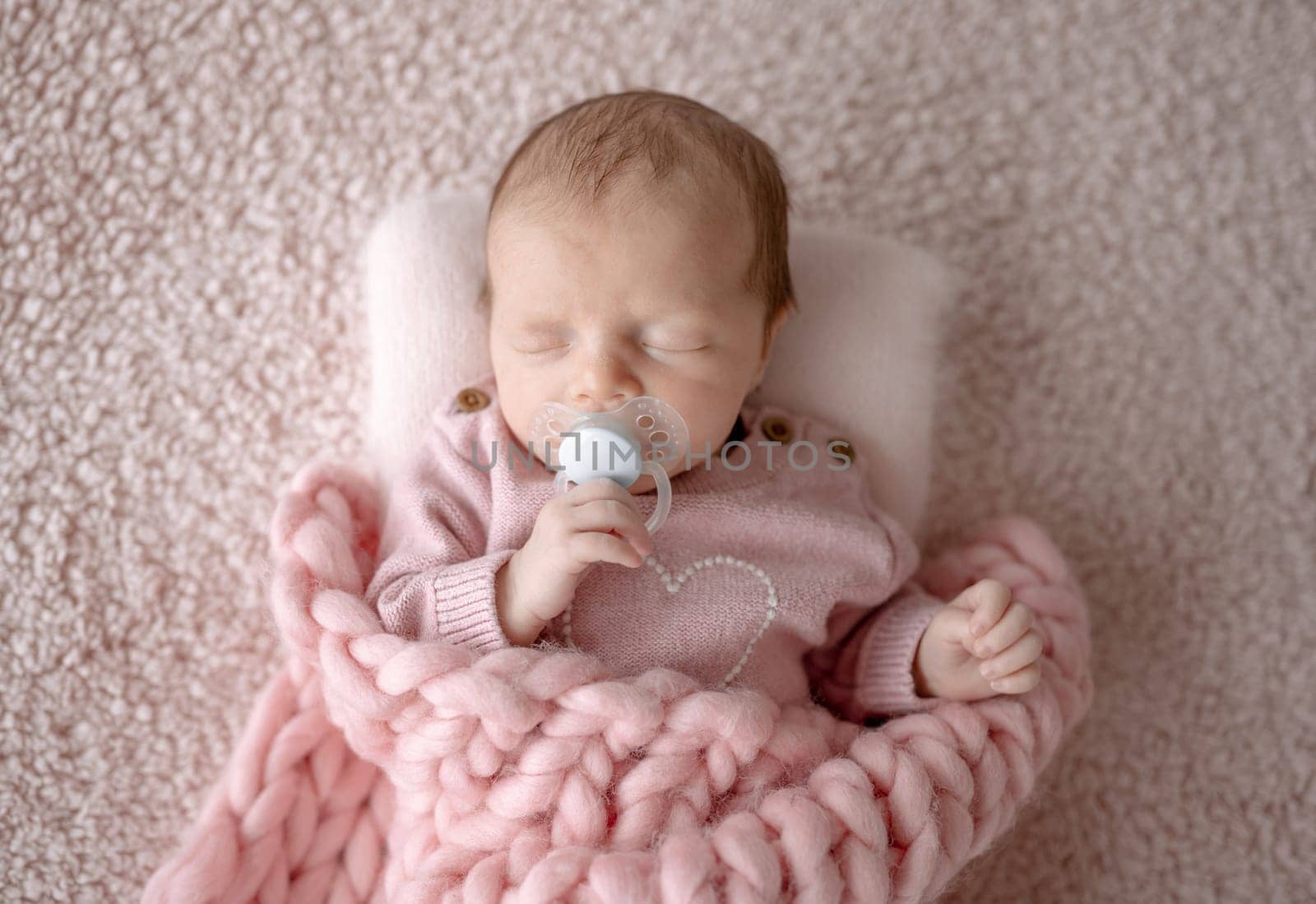 Baby Girl In Pink Outfit Sleeps With Pacifier by tan4ikk1