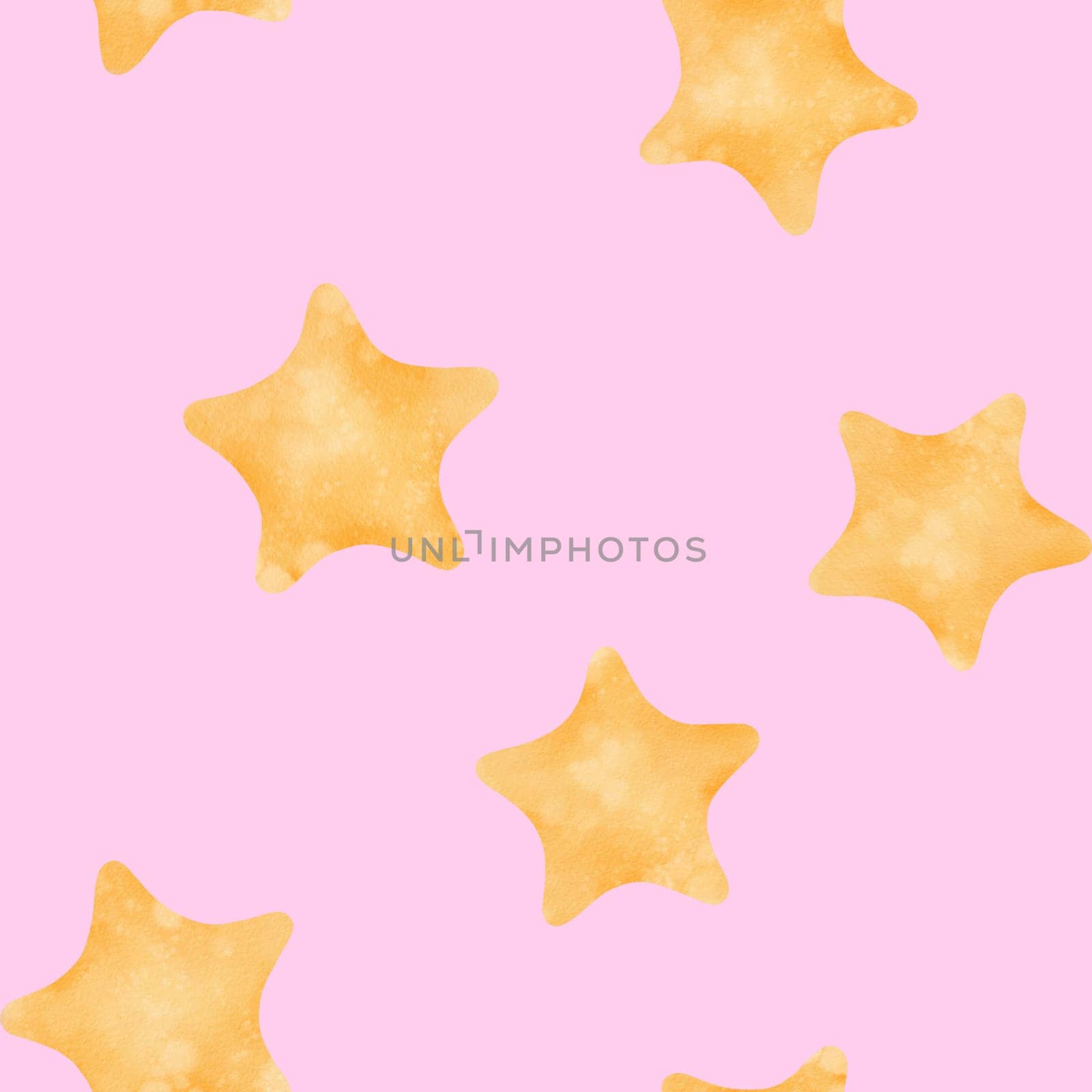 seamless watercolor pattern depicting a celestial night sky with bright yellow stars. Pink background. for children's rooms, textiles, baby apparel, notebooks, pens, stationery, strollers, and diapers by Art_Mari_Ka
