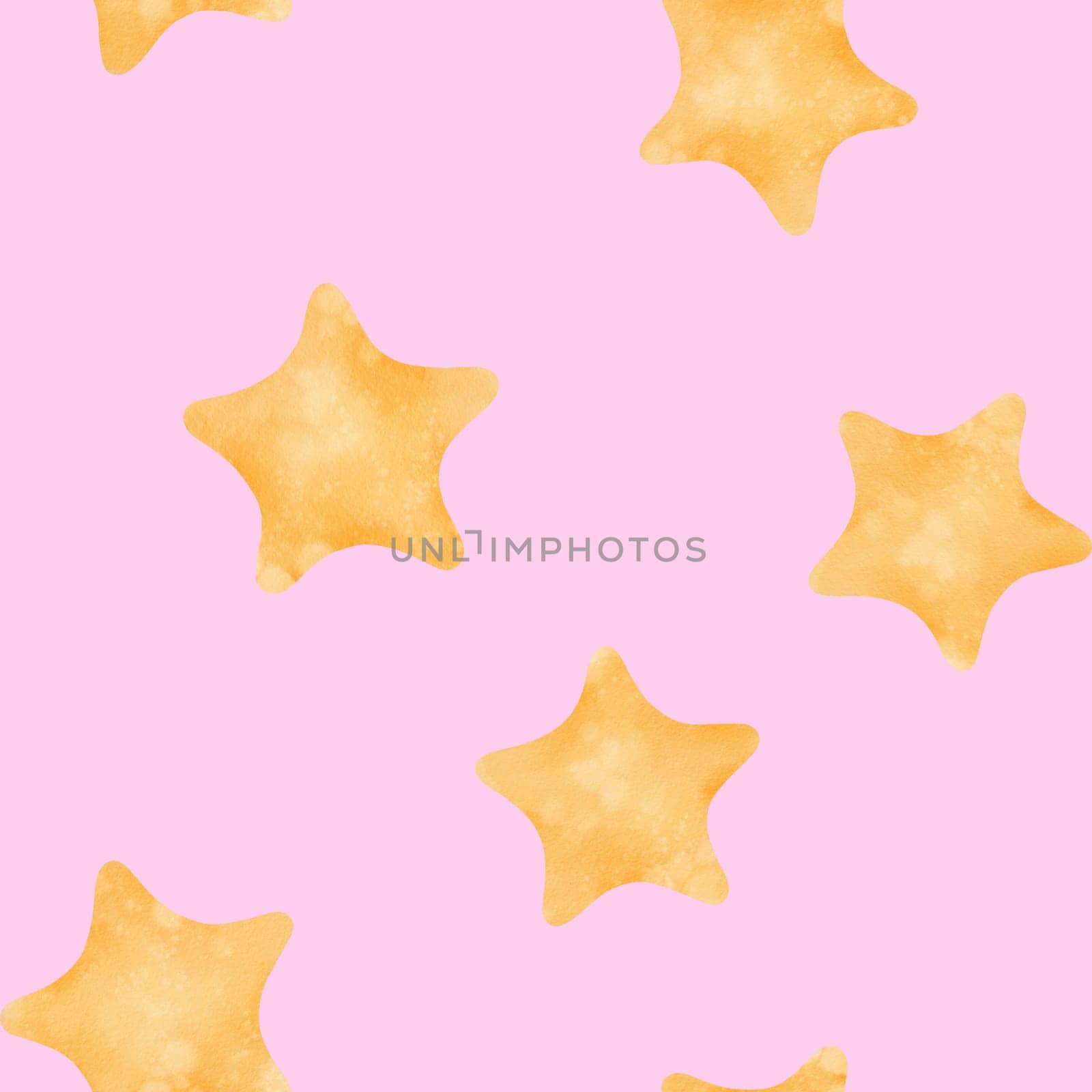 seamless watercolor pattern depicting a celestial night sky with bright yellow stars. Ideal for adorning children's rooms, textiles, baby apparel, notebooks, pens, stationery, strollers, and diapers