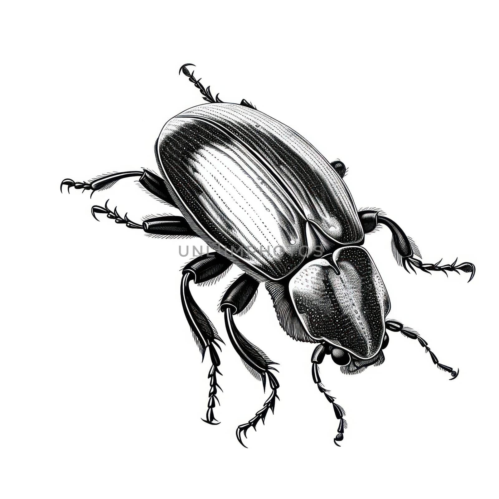 Vintage Insect Sketch: Black & White Engraved Illustration of a BeetlÐµ, an Antique Bug from the 19th Century, Symbolizing Zoology and entomology, on a White Background by Vichizh