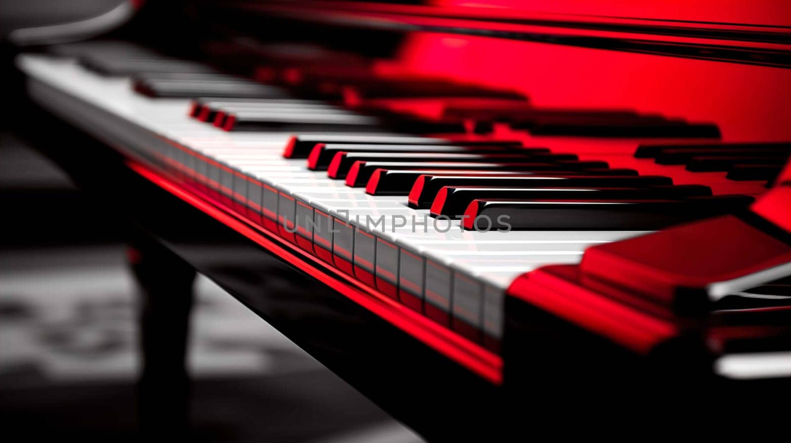  Note piano black and white , glossy color , red background blury , Generate AI by Mrsongrphc