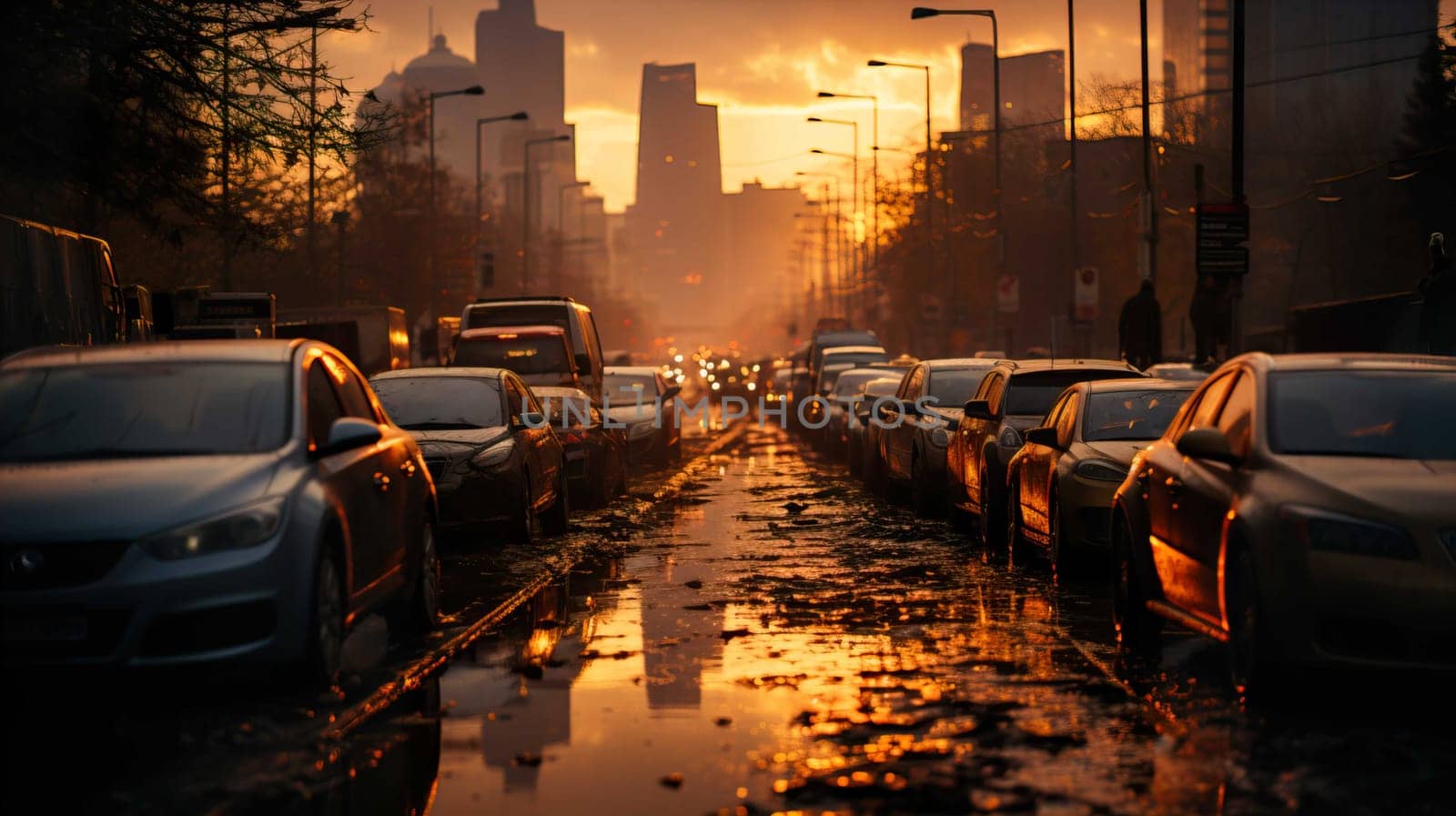  city streets in the morning, full of vehicles, very congested, during working hours, very boring , Generate AI by Mrsongrphc