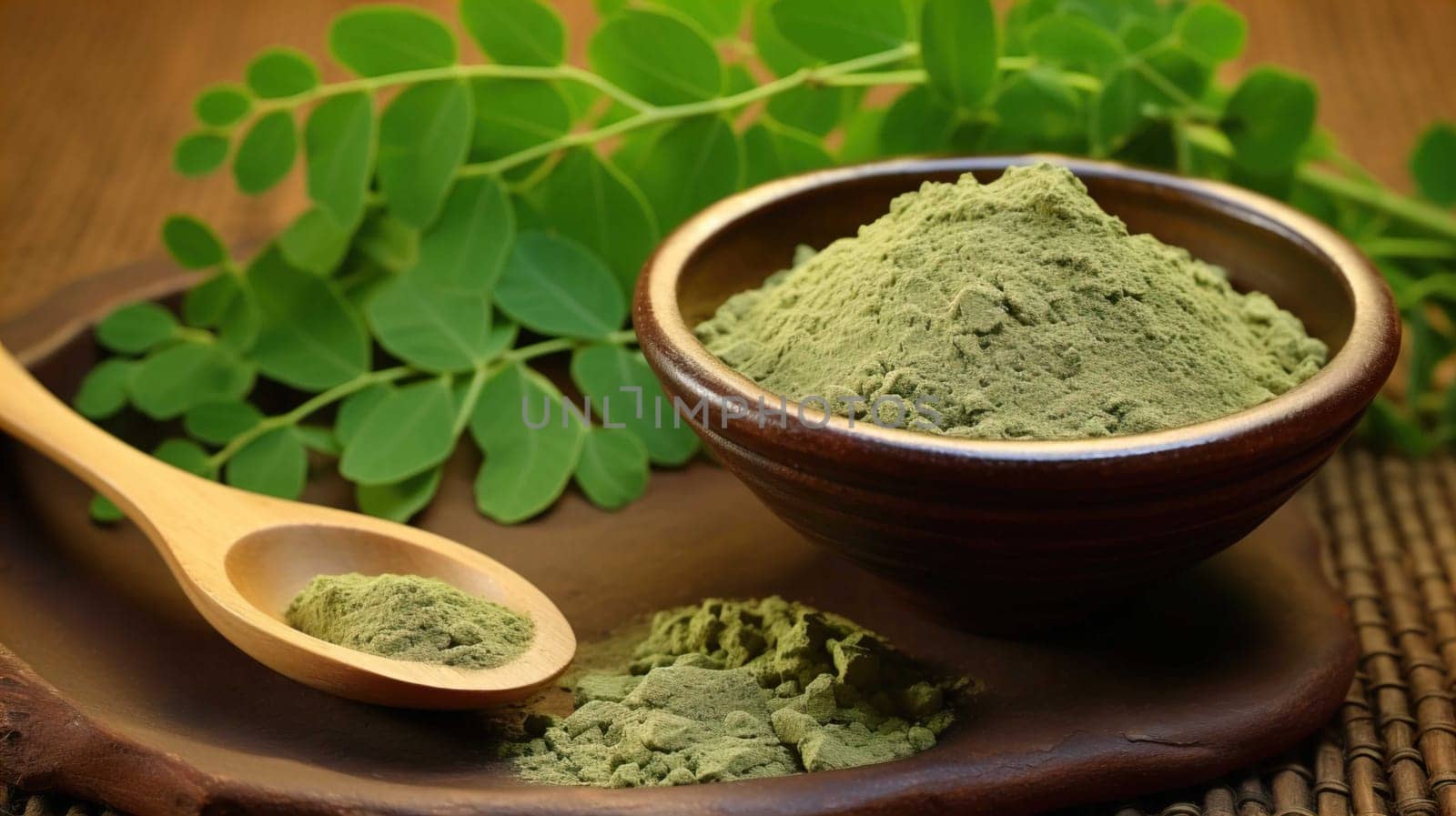  , Moringa oliefera herb leaves, oil and powder Used to treat anemia, rheumatism, cancer, diarrhea, diabetes , Generate AI