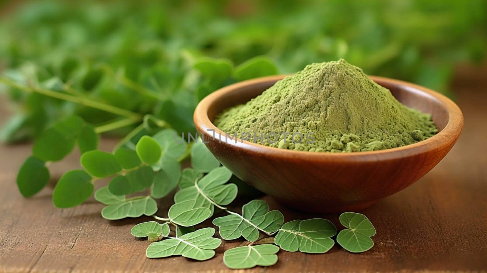  , Moringa oliefera herb leaves, oil and powder Used to treat anemia, rheumatism, cancer, diarrhea, diabetes , Generate AI by Mrsongrphc