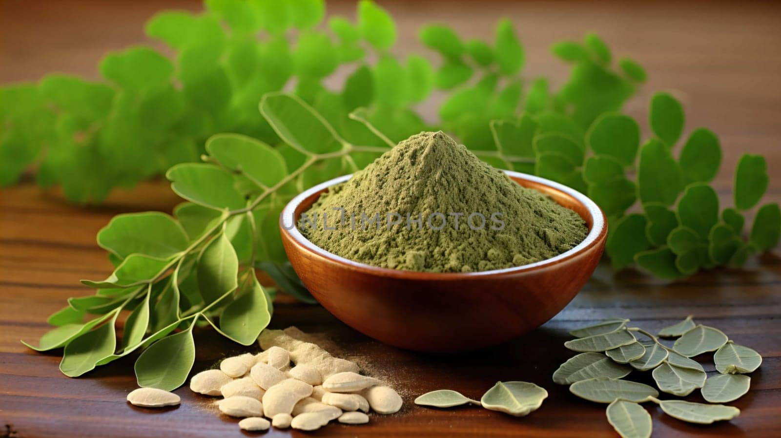  , Moringa oliefera herb leaves, oil and powder Used to treat anemia, rheumatism, cancer, diarrhea, diabetes , Generate AI