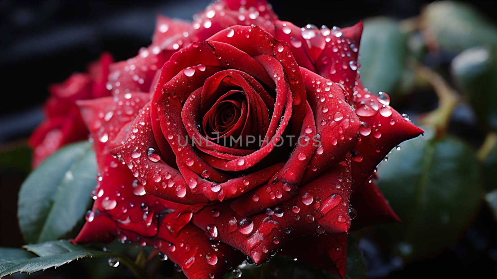  Close up brightly wet ,red rose fresh in the small garden,white background , light studio, Generate AI