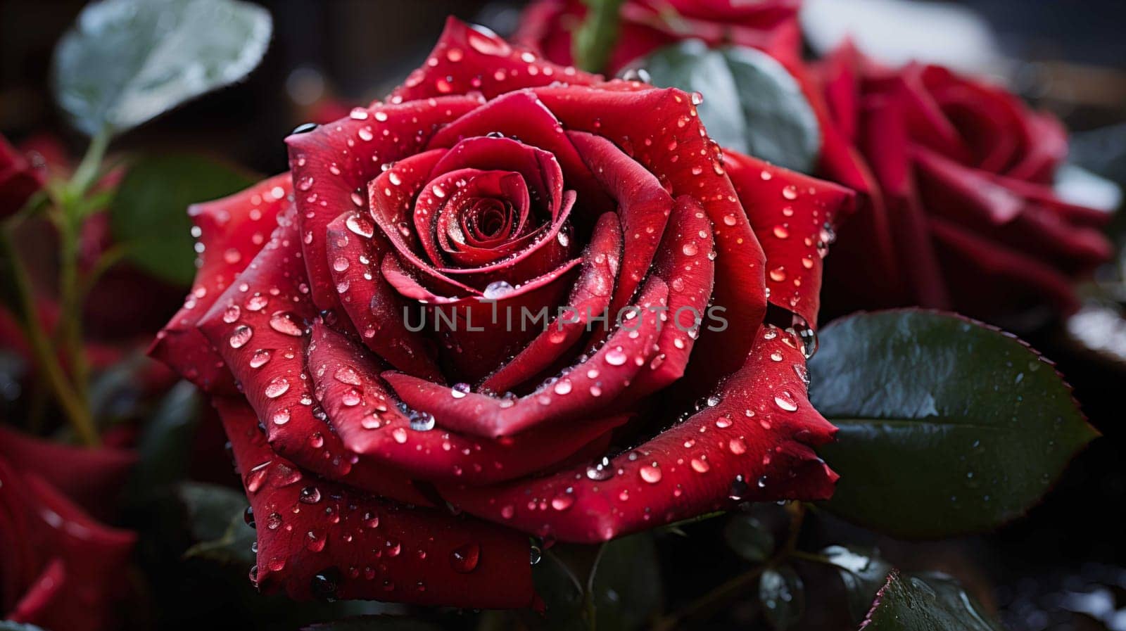  Close up brightly wet ,red rose fresh in the small garden,white background , light studio, Generate AI by Mrsongrphc