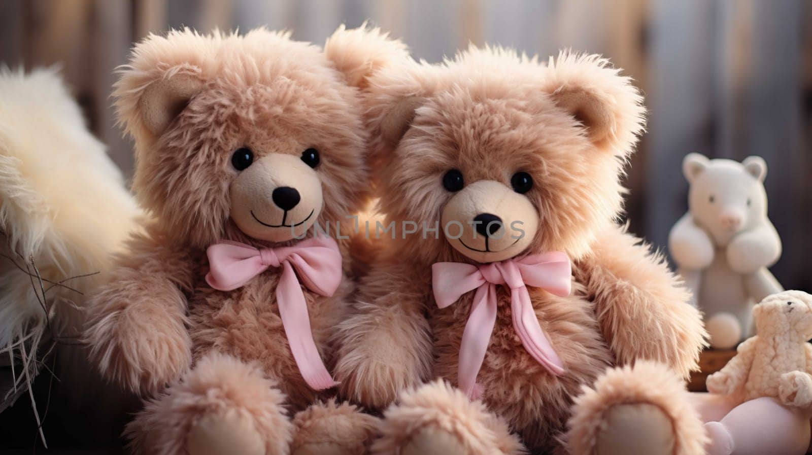  Big very soft teddy bears, brown, white background , Generate AI