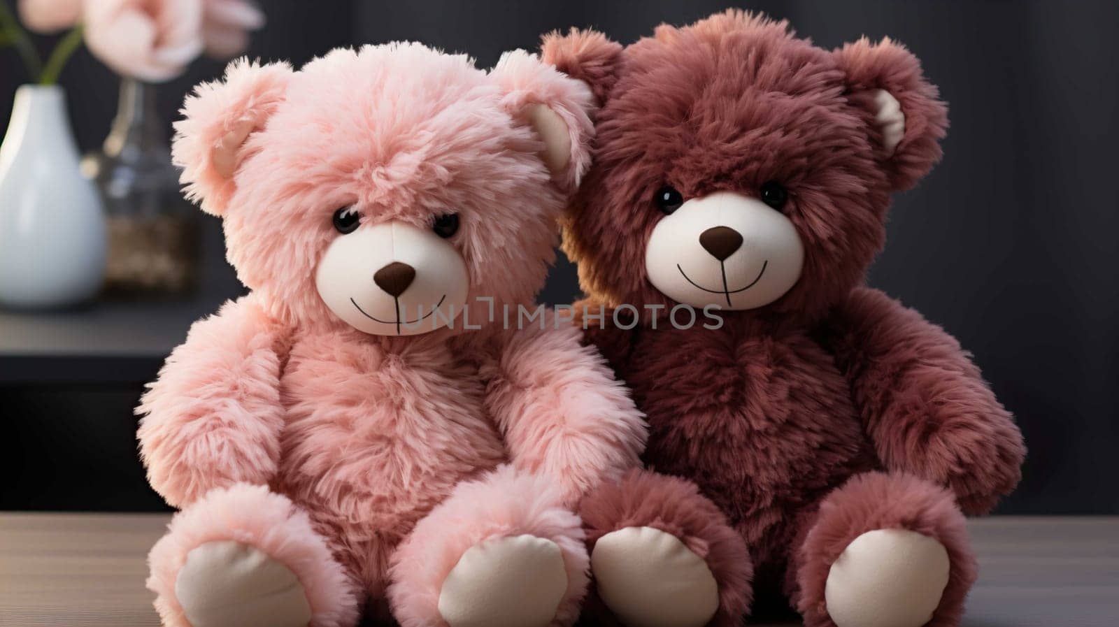  Big very soft teddy bears, brown, white background , Generate AI