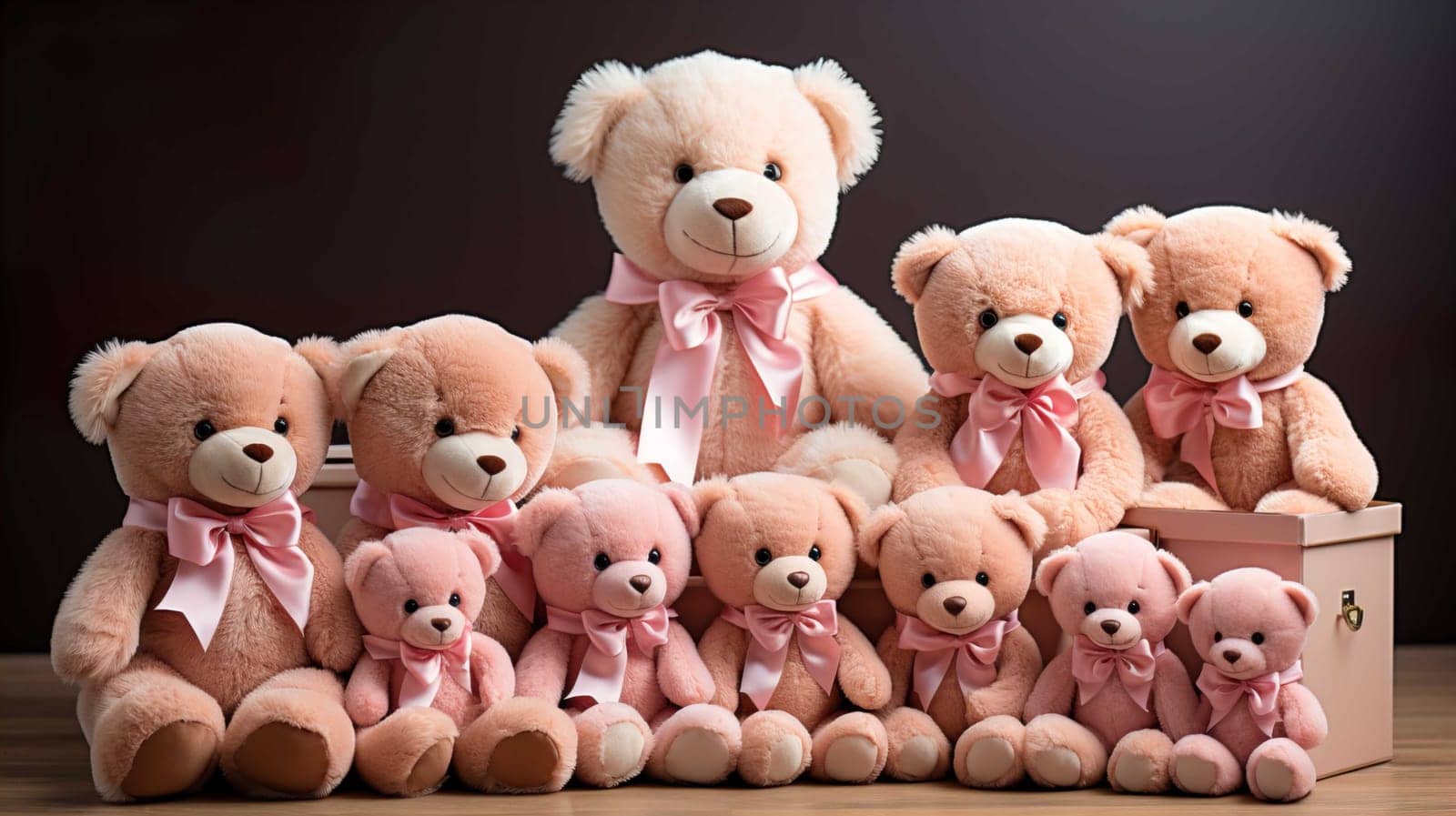  Big and small very soft teddy bears, brown and pink , white background, photo studio light, focus , Generate AI by Mrsongrphc