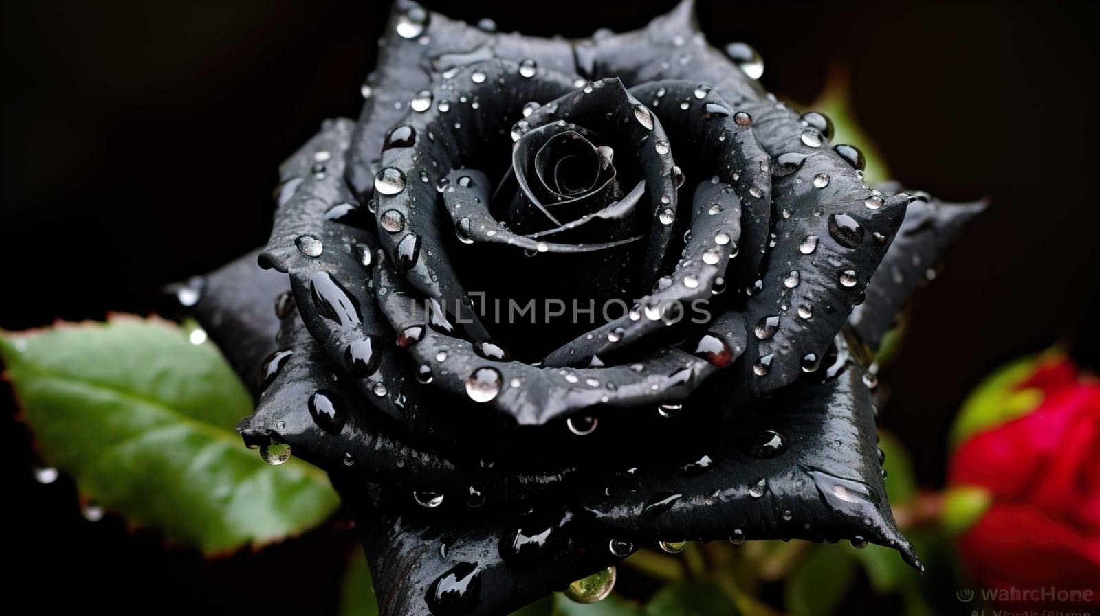 black rose flower, full of meaning, with a few water drops, wallpaper , Generate AI by Mrsongrphc