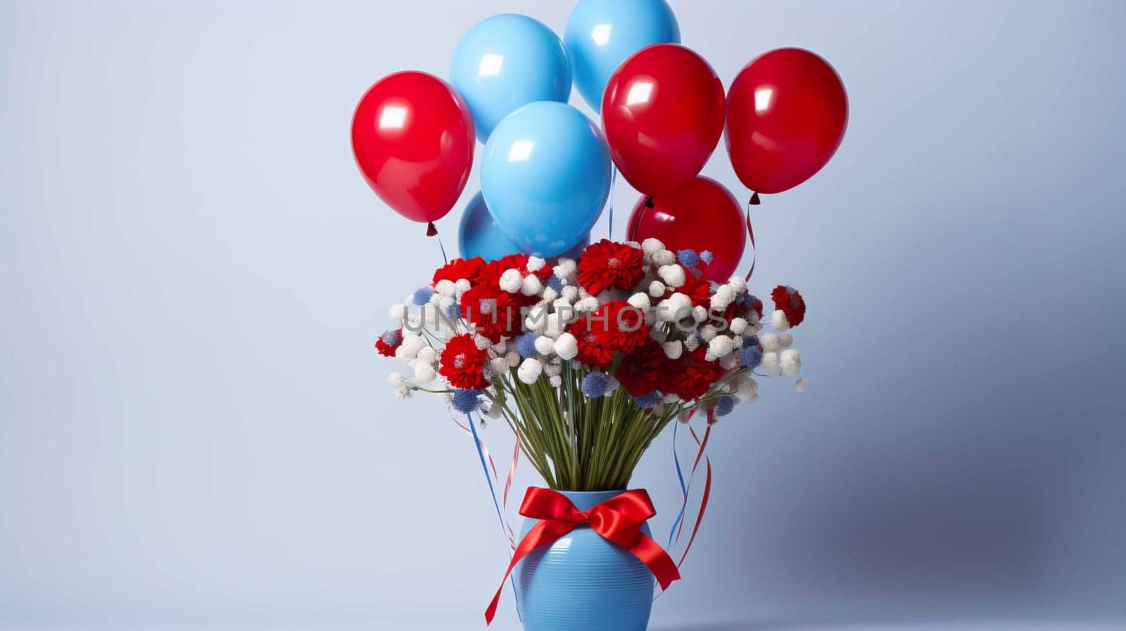 Balloon vases, artificial flower bouquets, blue and red , Generate AI