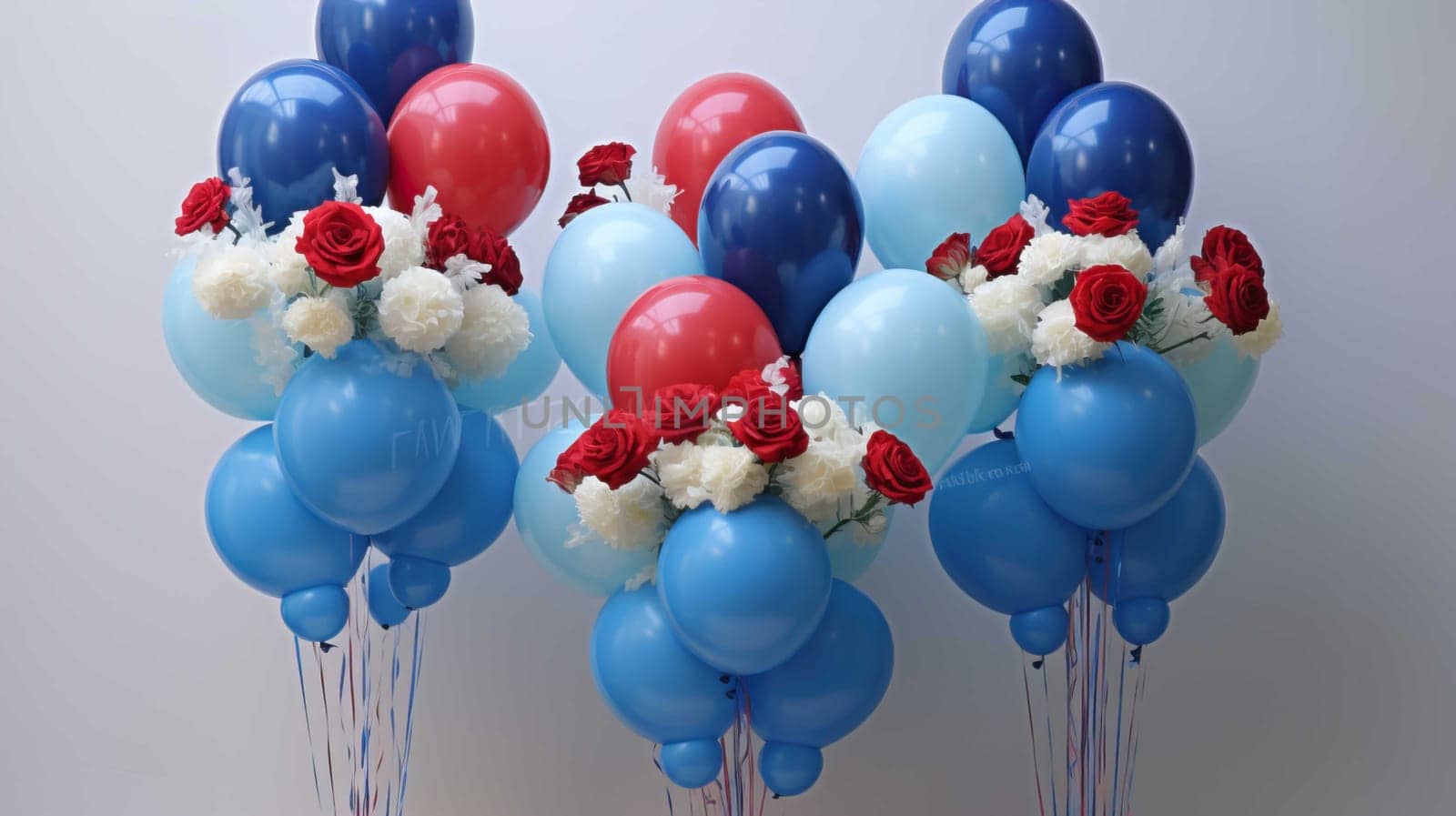 Balloon vases, artificial flower bouquets, blue and red , Generate AI
