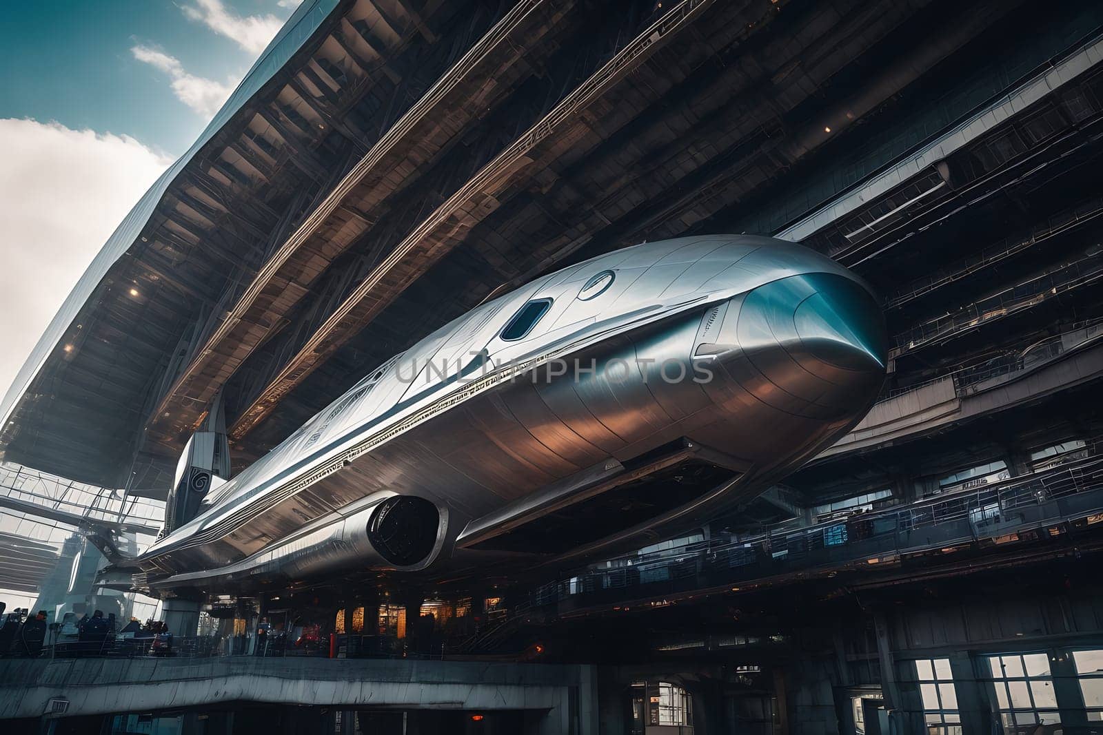 A silver train is showcased in a bustling train station, attracting the attention of curious onlookers.