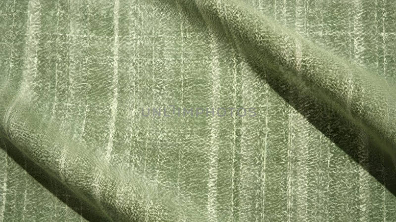 Background made of natural linen fabric of muted green color. AI generated. by OlgaGubskaya