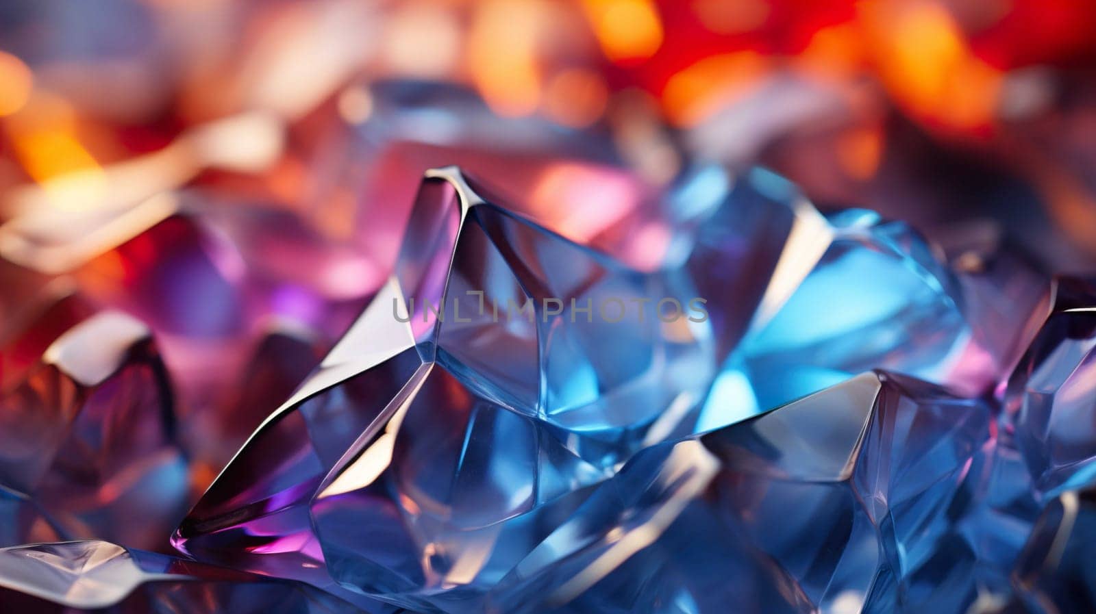 Abstract crystal background with refracting of light and highlights in rainbow colorful ,white blur background , Generate AI